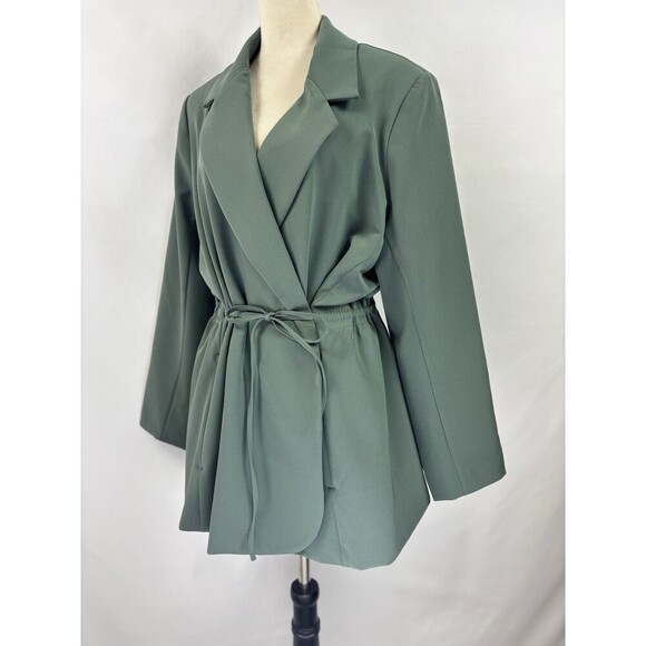 Athleta Endless Prima Twill Blazer Jacket Dark Sage Green 18 Wrap Front Tie - Picture 12 of 12